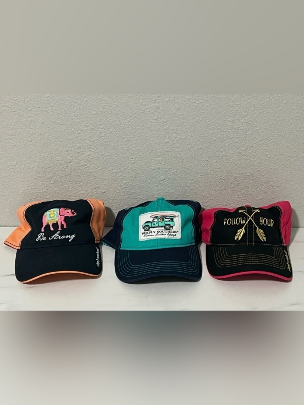 Simply Southern Womens Baseball Cap Hat - Lot of 3 Hats Jeep Dog Elephant Arrow